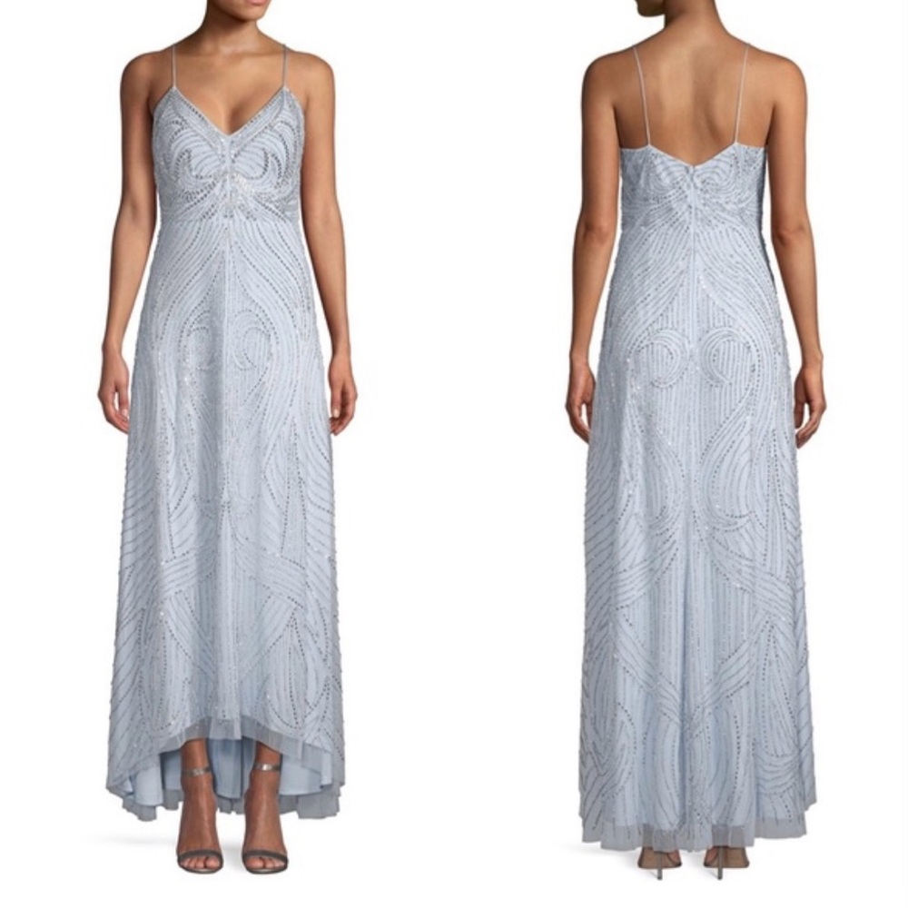 💙Aidan Mattox Swirl Pattern Beaded Gown; Size 0